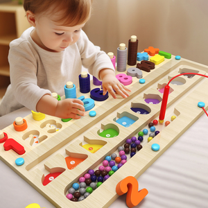 Tavola Montessori 4 in 1 in Legno per Matematica, Controllo della Penna, Conteggio Numerico, Cattura Pesci, Aritmetica e Logica - Ausilio Didattico Montessori - Product Image 2