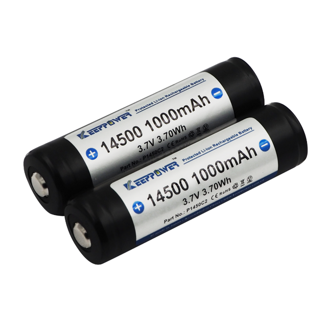 Keeppower 14500 3.6V 1000mAh Protected Li-ion Rechargeable Battery P1450C2 with IEC and CE Certificated for Flashlight/toys