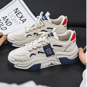 Chaussures de marche pour hommes en cuir PU avec semelle extérieure en caoutchouc antidérapante, lacets, style décontracté pour l'extérieur, chaussures de skate - Product Image 1