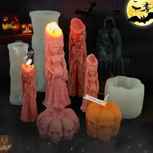 HY 3D Skull Candle Mold Halloween Column Silicone Resin Mold for Plaster Candle Soap Wax Making