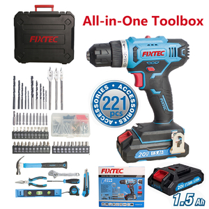 ชุดเครื่องมือสว่านไร้สาย FIXTEC 221 ชิ้น 20V สำหรับงานซ่อมแซมที่บ้าน รุ่น FCD2001X-221 [ชุดเครื่องมืออเนกประสงค์ 221 ชิ้น] - Product Image 1