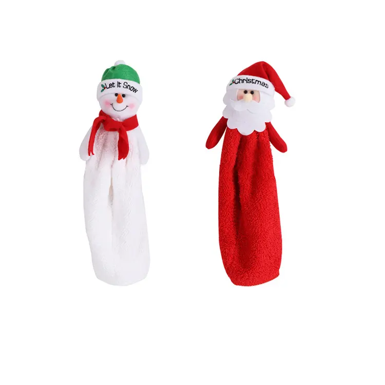 DDA995 Christmas Decoration Xmas Wash Cleaning Towel Household Snowman Hand Cloth Kitchen Hanging Drying Santa Claus Hand Towel