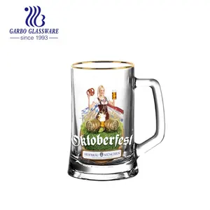 14 oz Classic Decorative Premium Glass Beer Mugs Tankard Beer Glass with Decals for Gifts Sublimaze Beer Glass in Stock