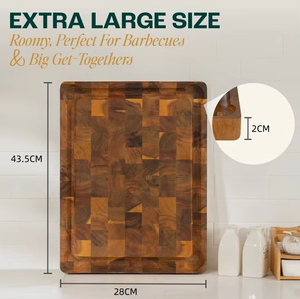 <span class=keywords><strong>Planche</strong></span> à découper en bois d'acacia massif à grain transversal avec rainure pour les jus et poignée intégrée, ustensile <span class=keywords><strong>de</strong></span> cuisine écologique, bloc <span class=keywords><strong>de</strong></span> boucher pour chefs à domicile - Product Image 2
