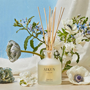Aikun Startup Brands 198 Ml Matte Round Glass Reed <b>Diffuser</b> Gift Box Set With Water Transfer Logo Adjustable Scent For Office - Product Image 3