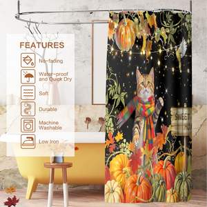 Juego de Cortinas de Baño de Tela de Poliéster Impermeable y Lavable a Máquina para Decoración del Hogar en Halloween, Navidad, Otoño y Todos los Días - Product Image 3