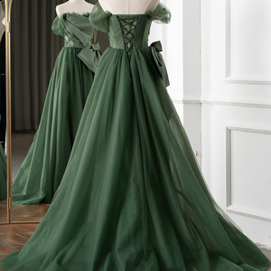 Robes de mariée Jancember Rl136 élégantes en organza vert à col bateau avec nœud et lacets - Product Image 4