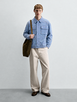 Veste en jean floqué pour homme avec revers à motif laser, multi-poches, style workwear, pour le bureau, les trajets quotidiens et les occasions décontractées