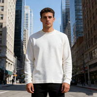 T-shirt à manches longues en coton lourd gaufré personnalisé pour homme, impression graphique intégrale sur écran DTG, t-shirt à manches longues blanc