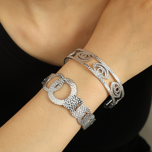 European American Retro Titanium Steel <b>Bracelet</b> Hollow <b>Gold</b> Decoration Geometric Unisex Jewelry Wholesale - Product Image 3