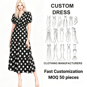 <span class=keywords><strong>Abito</strong></span> su Misura in Chiffon Intrecciato al Ginocchio con Scollo a V e Maniche a Sbuffo per <span class=keywords><strong>Donna</strong></span>, MOQ Basso, Produttore di Abbigliamento OEM Private Label, MOQ <span class=keywords><strong>50</strong></span> - Product Image 1
