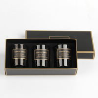 Ensemble de 3 pots à bougies en verre tealight avec couvercle et base, en papier couché imprimé avec logo personnalisé, boîte d'emballage