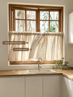 Voilages vintage en coton, lin et polyester, respirants, sans perçage, pour fenêtres de cuisine, baies vitrées et petites fenêtres