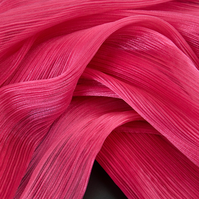 Shiny Dark Pink High Quality Organza Fabric with Hundred Small Pleats Wedding Decoration Flower for Designer Fabric