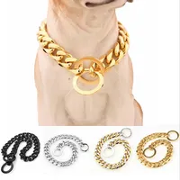 Collier ras du cou pour chien en acier inoxydable doré/argenté de 15 mm, style hip-hop, maillons cubains, pour grands et moyens chiens, Pitbull, Bulldog, entraînement