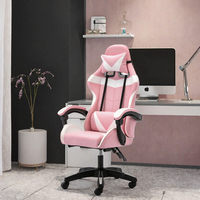 Chaise de jeu rose réglable en hauteur, pivotante, style course, avec appui-tête