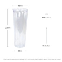 Nouveau Gobelet en plastique perforé double paroi de 24 oz avec couvercle plat, transparent, pour bureau, avec paille, design personnalisé, anti-fuite, pour le commerce transfrontalier