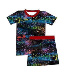 Qingli OEM Fábrica Personalizada SIN Tarifas Conjunto de Shorts de Verano para Niñas con Estampado Colorido de Bambú Transpirable <span class=keywords><strong>y</strong></span> Cintura Elástica - Product Image 1