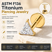 JiaXin ASTM-F136 G23 Titanio Push Pin Sin Rosca para Labret, Medusa, Forward Helix, Lobe, Flor, Circonita Cúbica, Joyería Corporal 16G