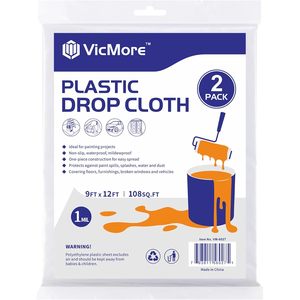 Bâche en plastique 9FT x 12FT 1 Mil imperméable pour peinture et protection de sol - Product Image 1