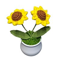 Tanaman Tulip dan Bunga Matahari Lucu Buatan Tangan, Ornamen Pot Bunga Buatan Rajutan untuk Dukungan Emosional di Rumah dan Kantor