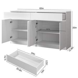<span class=keywords><strong>Buffet</strong></span> <span class=keywords><strong>de</strong></span> rangement avec 4 portes et 2 tiroirs, sans poignées, organisateur <span class=keywords><strong>de</strong></span> cuisine, étagères réglables, conception anti-basculement, écologique - Product Image 6