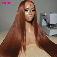 Vente en gros de produits indiens bruts # Perruques Lace Front 13x4 13x6 HD Lace Frontal en cheveux humains lisses couleur gingembre 350 pour femmes noires