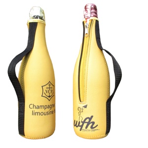 Insulated Waterproof 3mm Neoprene Beer Champagne <b>Bottle</b> Cooler with Webbing Strap Handle - Product Image 3