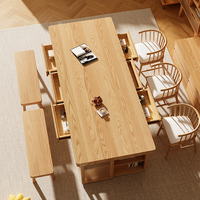 Bureau d'écriture au design simple, grand format, en bois massif avec tiroirs et rangements, bureau à domicile avec grande surface de travail pour le salon