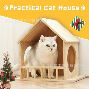 Casa de madera para gatos, rectangular, de madera maciza, resistente, para gatos de tamaño mediano - Product Image 1