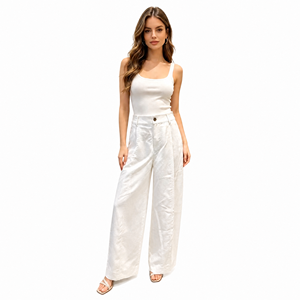 <span class=keywords><strong>Pantaloni</strong></span> Capri da <span class=keywords><strong>Donna</strong></span> 100% <span class=keywords><strong>Lino</strong></span> Traspiranti ad Asciugatura Rapida a Gamba Larga, Vita Alta, Pieghettati, Morbidi, Casual, Bianchi Estivi - Product Image 1