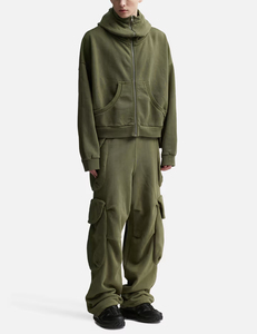 Wholesale Oversized Cropped Full Zip Hooded Jacket Men <strong>Snood</strong> Cowl Neck <strong>Hoodie</strong> Blank Streetwear Custom Logo OEM ODM Plain Hoodies - Product Image 4
