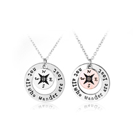 Collier Pendentif Boussole Superposé en Argent Rose avec Étoile Incrustée et Citation Gravée, Bijou Assorti pour Couple, Cadeau