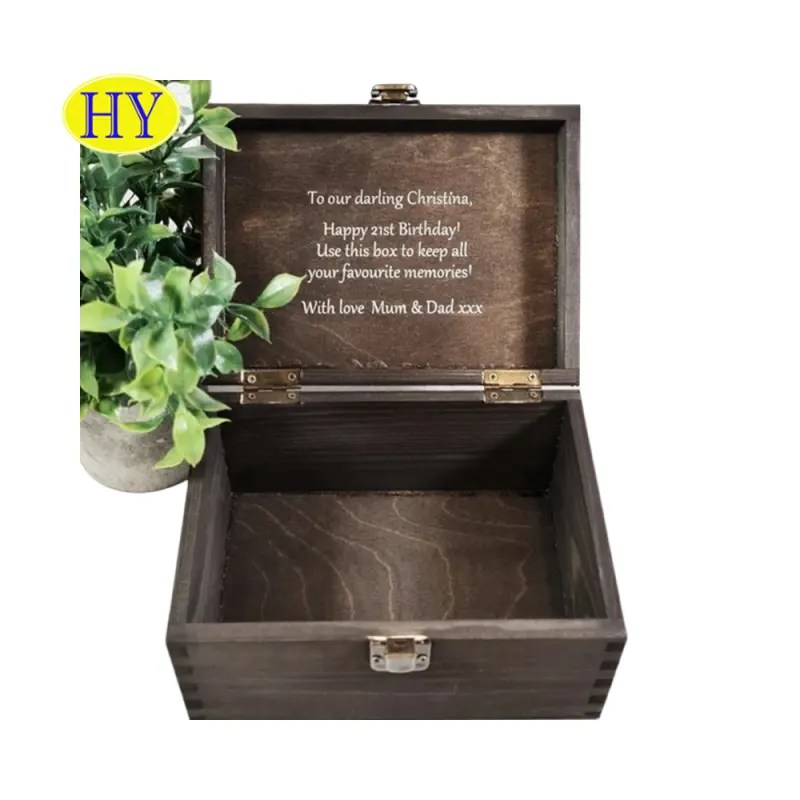 Handmade wood engraved photo box personality memory wedding anniversary keepsake gift wooden wedding card box for reception