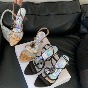 Nuevos Estilos de Zapatos de Tacón Alto con Decoración de Diamantes para Mujer, Zapatos de Vestir con Correa en T, Punta Abierta y Hebillas, Sandalias - Product Image 4