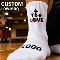 Chaussettes de sport athlétiques personnalisées blanches avec motif « Love » et LOGO sur le dos du pied pour le basketball et le quotidien