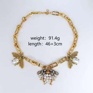 Stylish Bee Theme Natural Insect Charm Pendant Necklace 18k Gold Plated Link Chain Fashion <strong>Jewelry</strong> Rings Necklace Sets for Women - Product Image 4