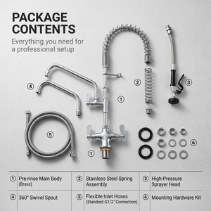 Commercial Pre Rinse Faucet Spring Action Pull Down <b>Spray</b> Dual Handle Wall <b>Mounted</b> Chrome Kitchen Sink - Product Image 5