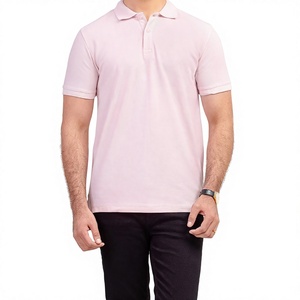 Polo de Manga Corta para Hombre, Color Rosa Claro, Algodón Piqué, Diseño Tejido Antiarrugas, Color Sólido, Estilo Casual - Product Image 1