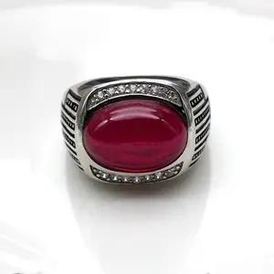 Anillos de gema roja incrustados para hombre y mujer, joyería de plata de ley 925 con estilo Vintage, venta al por mayor de fábrica