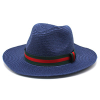 Chapeau unisexe vert et rouge rayé ruban décoratif en papier paille pour adultes pour l'été en plein air pare-soleil hommes et femmes