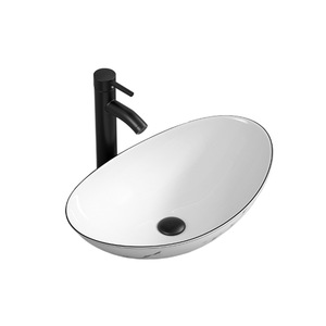 Fregadero de piedra de lavabo de mesa integrado de cerámica redonda para el hogar del Hotel con instalación de mostrador superior para lavabo de Arte de baño - Product Image 1