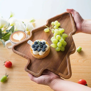 Plateau de Noël en bois d'acacia, grand plateau de service en bois massif pour la nourriture occidentale, la pizza, les repas d'hôtel, le café, le thé - Product Image 3