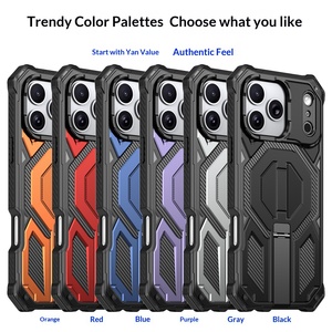 Étui de téléphone magnétique 3D mat en TPU PC à protection intégrale avec support caché en alliage de zinc compatible avec les modèles 17/18 Pro Max - Product Image 2