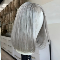 Postiche à clipser en cheveux vierges européens, mélange argent clair, 6x6, dentelle ultra-fine, topper pour femmes souffrant de perte de cheveux