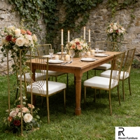 Chaise de salle à manger moderne en acier inoxydable doré avec dossier en fil métallique et assise rembourrée pour mariages, hôtels, banquets et événements