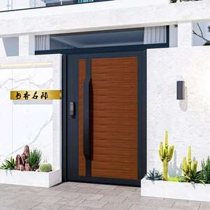 Portail de jardin moderne et minimaliste, durable, en fer, bois et aluminium, double porte personnalisée, commande manuelle facile - Product Image 3