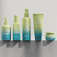 Ensemble Bouteille de Lotion Cosmétique Rose Givrée en Plastique Personnalisée, Pot de Crème, Bouteille de Sérum Dégradé Vert Bleu Rose et Bouteille pour Soins Capillaires