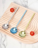 Pure titanium ijsbloem gehamerde Koreaanse ronde lepel, rijstlepel met lange steel, dessertlepel, theelepel voor thuis- en restaurantgebruik