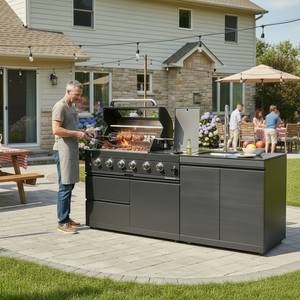 Amerikaanse groothandel BBQ Black 304 SS 79 inch 21.3KW 72000BTU gasgrill, spoelbak, kranen, buitenkeukenset voor feestjes - Product Image 5